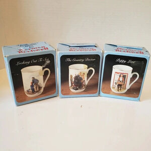 Vintage Norman Rockwell Set of 3 Porcelain Collectible  Coffee cups.